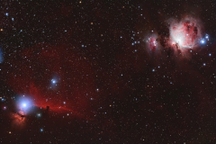 Orion-Region mit M42, M43, Running Man, Pferdekopf- und Flammennebel