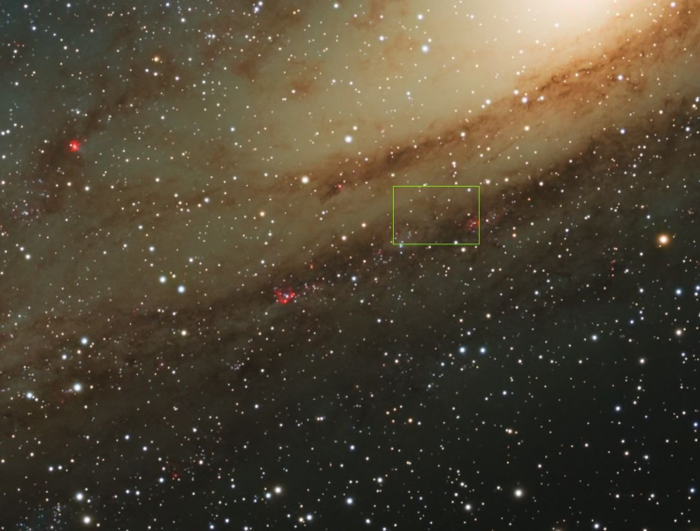 Messier 31 - Andromeda Galaxie mit Cepheid M31-V1 (grünes Rechteck)